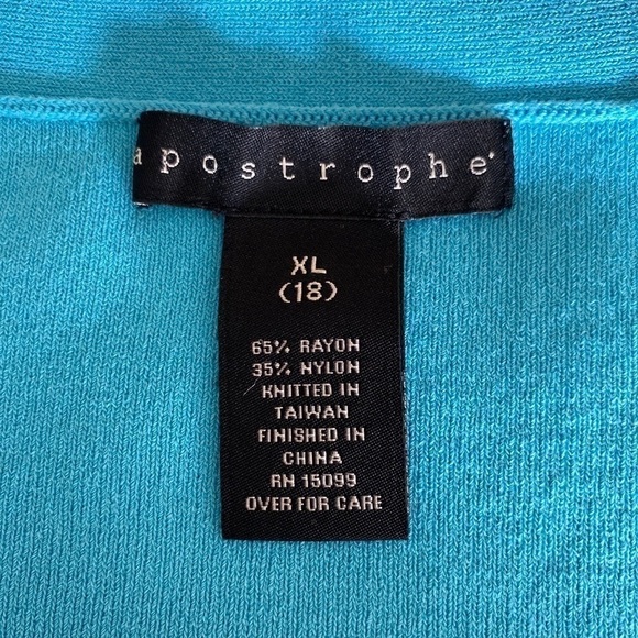 APOSTROPHE Knit Top 3/4 Sleeve Tiffany Blue Women Size XL - Picture 6 of 7
